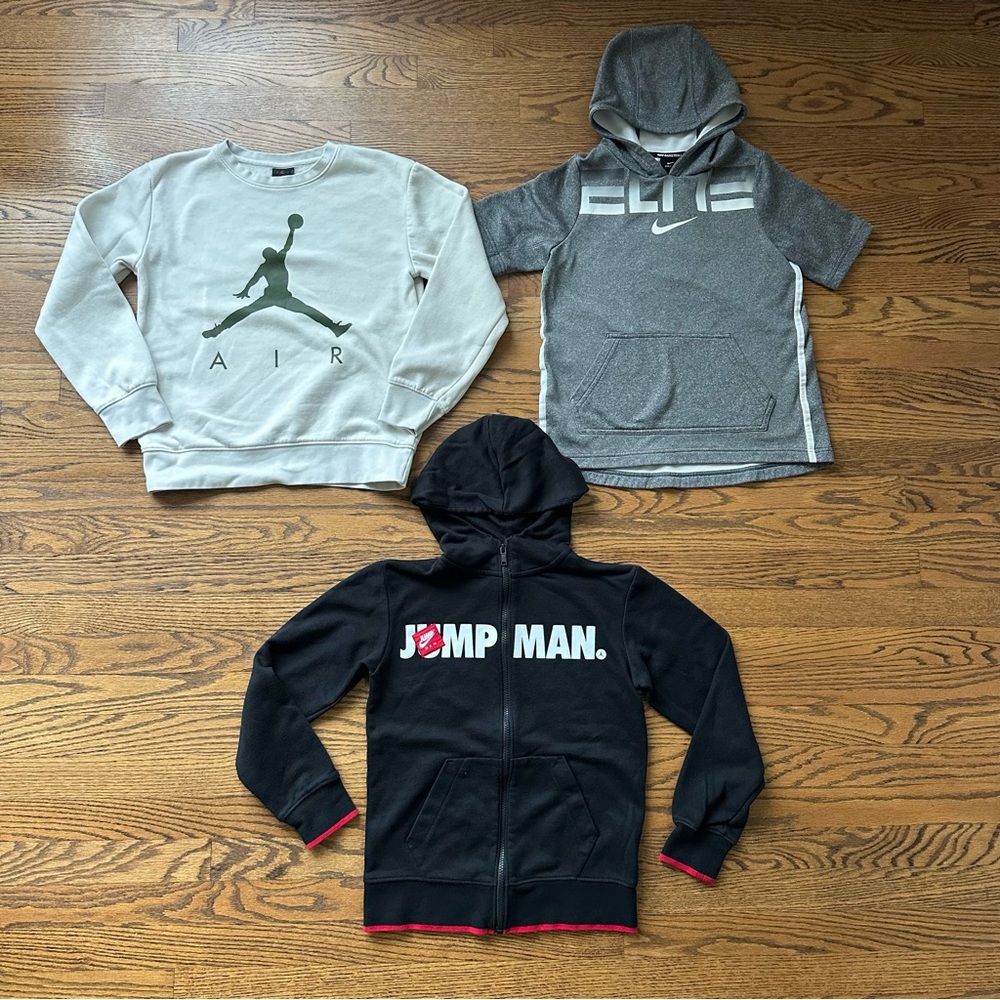 Youth Medium Jordan and Nike Hooded Sweatshirts and Zip Up Jacket (bundle of 3)